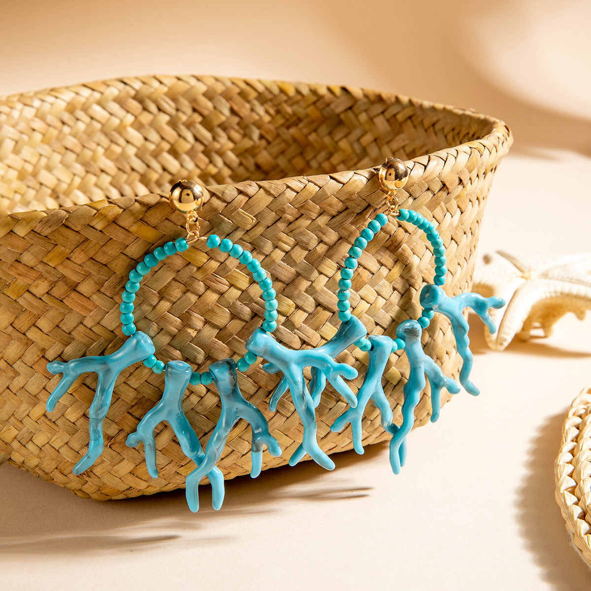 Wholesale 2PCS/Pack Bohemian turquoise earrings Geometric acrylic coral pendant earrings